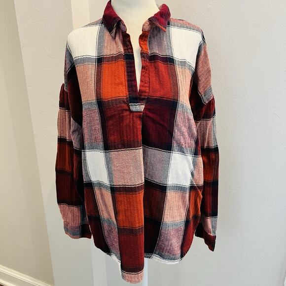 Universal Thread Women’s Plaid Flannel Tunic Orange Cream Long Sleeve XXL - Picture 1 of 5